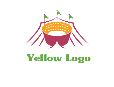 circus tent with flags around event logo