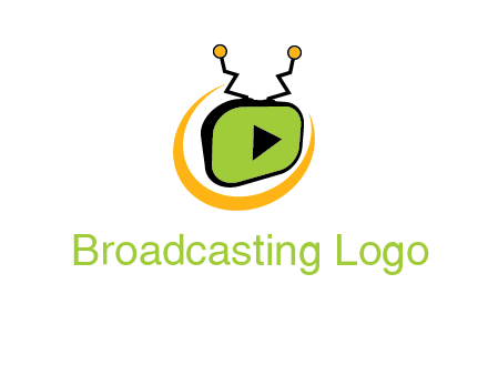 swoosh around television with antenna and play button entertainment logo