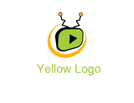 swoosh around television with antenna and play button entertainment logo