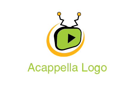 swoosh around television with antenna and play button entertainment logo