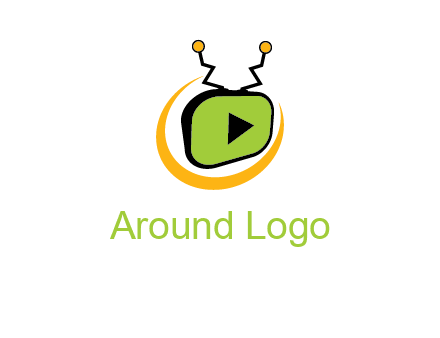 swoosh around television with antenna and play button entertainment logo