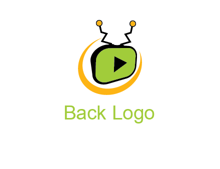 swoosh around television with antenna and play button entertainment logo
