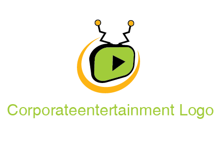 swoosh around television with antenna and play button entertainment logo