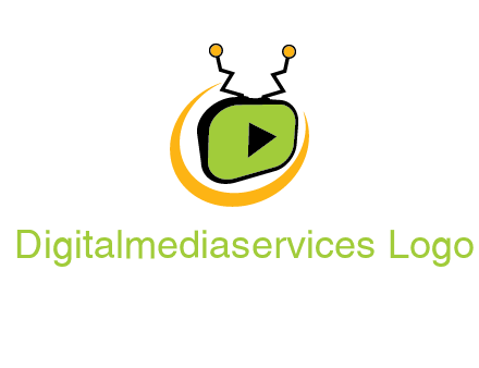 swoosh around television with antenna and play button entertainment logo