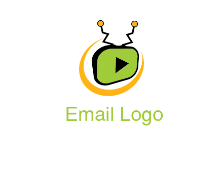 swoosh around television with antenna and play button entertainment logo