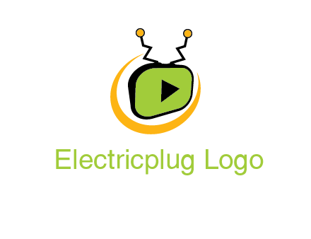 swoosh around television with antenna and play button entertainment logo