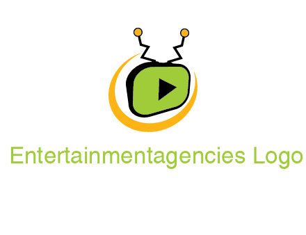 swoosh around television with antenna and play button entertainment logo