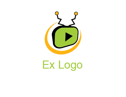 swoosh around television with antenna and play button entertainment logo