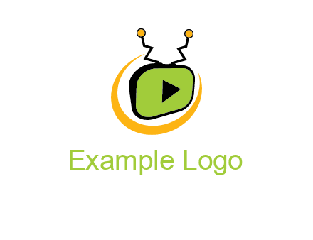 swoosh around television with antenna and play button entertainment logo