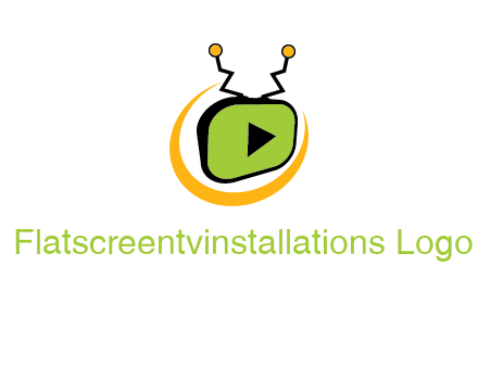 swoosh around television with antenna and play button entertainment logo