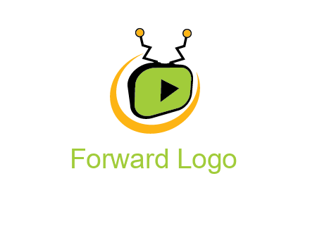 swoosh around television with antenna and play button entertainment logo
