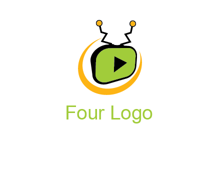 swoosh around television with antenna and play button entertainment logo