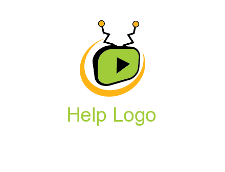 swoosh around television with antenna and play button entertainment logo