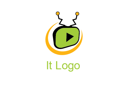 swoosh around television with antenna and play button entertainment logo