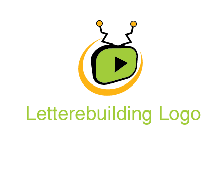 swoosh around television with antenna and play button entertainment logo