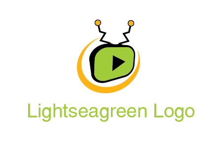 swoosh around television with antenna and play button entertainment logo