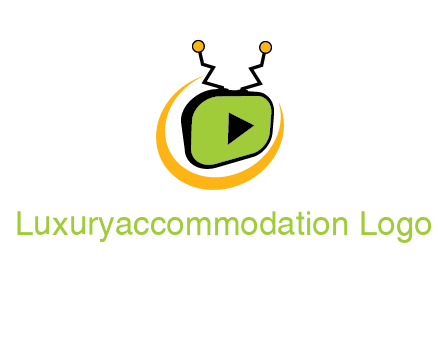 swoosh around television with antenna and play button entertainment logo