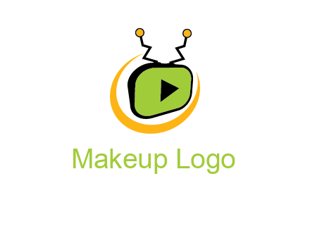 swoosh around television with antenna and play button entertainment logo