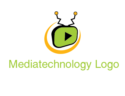 swoosh around television with antenna and play button entertainment logo