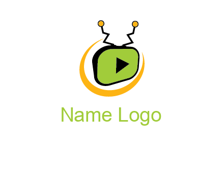 swoosh around television with antenna and play button entertainment logo
