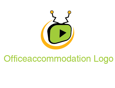 swoosh around television with antenna and play button entertainment logo