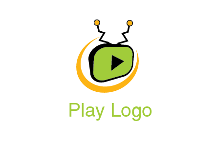 swoosh around television with antenna and play button entertainment logo