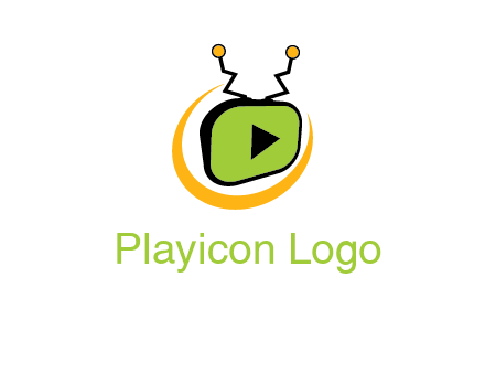 swoosh around television with antenna and play button entertainment logo