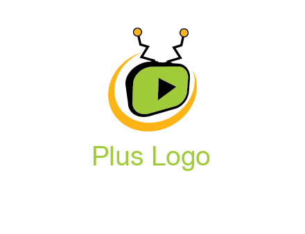 swoosh around television with antenna and play button entertainment logo