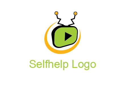 swoosh around television with antenna and play button entertainment logo