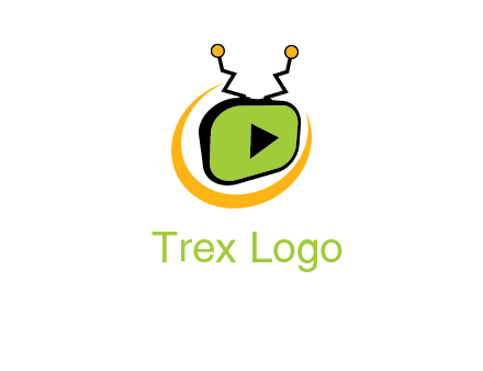 swoosh around television with antenna and play button entertainment logo