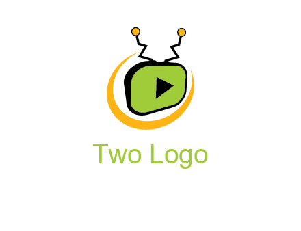 swoosh around television with antenna and play button entertainment logo