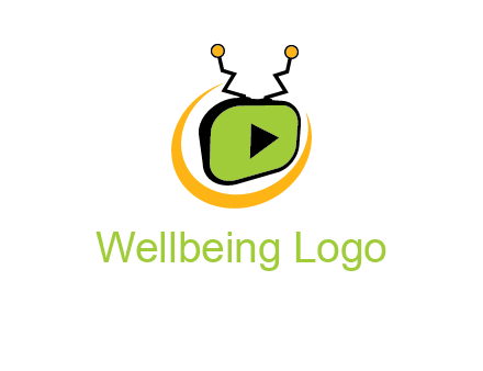 swoosh around television with antenna and play button entertainment logo