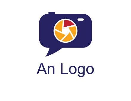 camera as speech bubble with shutter photography logo