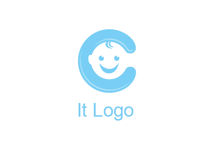 baby face inside letter C logo