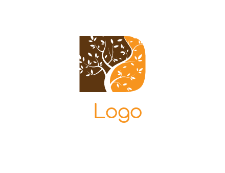 abstract tree inside letter D logo
