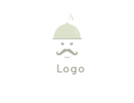 chef with dish and mustache logo