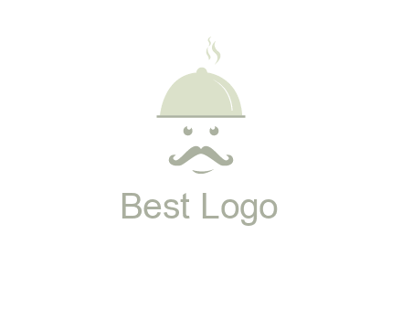 chef with dish and mustache logo