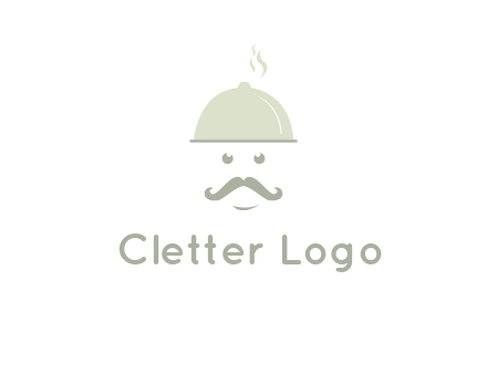 chef with dish and mustache logo