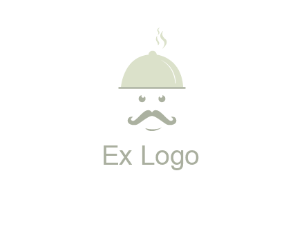 chef with dish and mustache logo