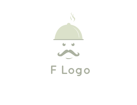 chef with dish and mustache logo