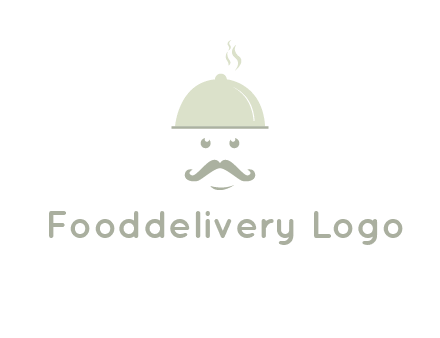 chef with dish and mustache logo