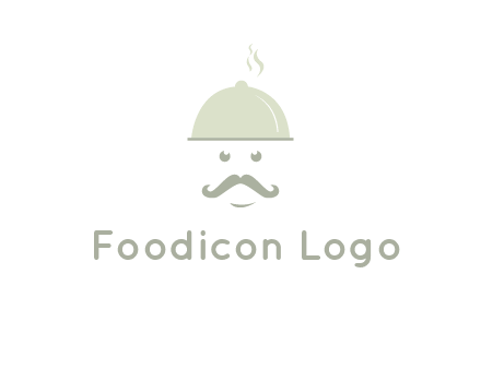 chef with dish and mustache logo