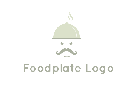 chef with dish and mustache logo