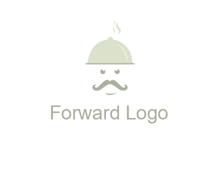 chef with dish and mustache logo