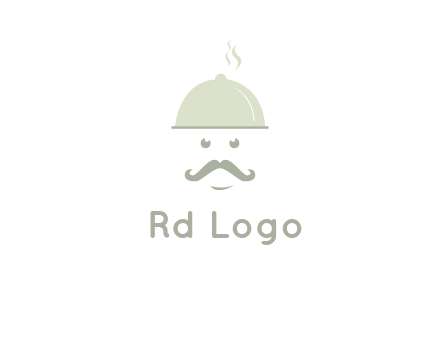 chef with dish and mustache logo