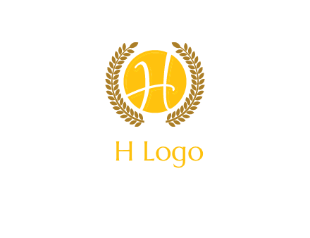 letter H in circle with laurel wreath logo