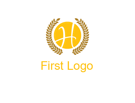 letter H in circle with laurel wreath logo