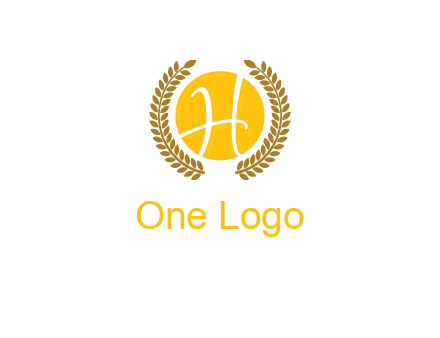 letter H in circle with laurel wreath logo
