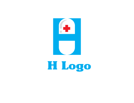 capsule and medical sign inside letter H logo