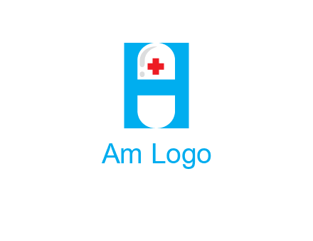 capsule and medical sign inside letter H logo